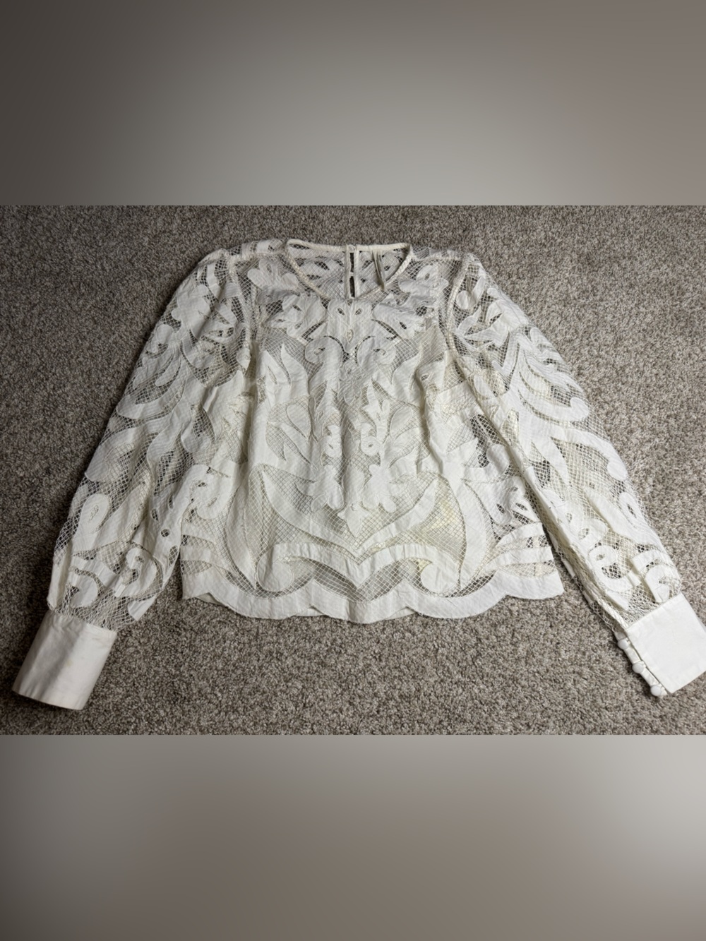 By Anthropologie Lace Detail Blouse | Small | Ivory - Picture 5 of 13